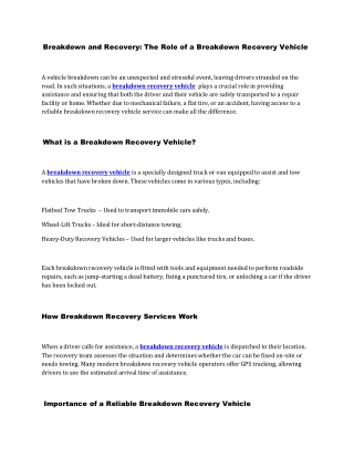 Breakdown Recovery vehicel