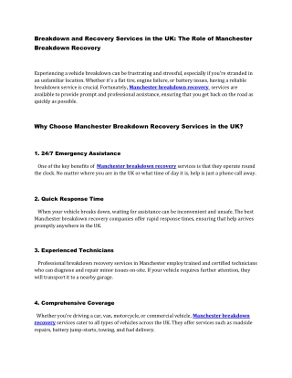 Manchester breakdown recovery