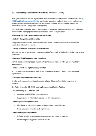 ISO 27001 Lead Implementer Certification