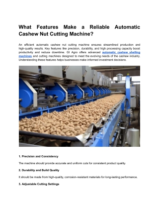 What Features Make a Reliable Automatic Cashew Nut Cutting Machine?