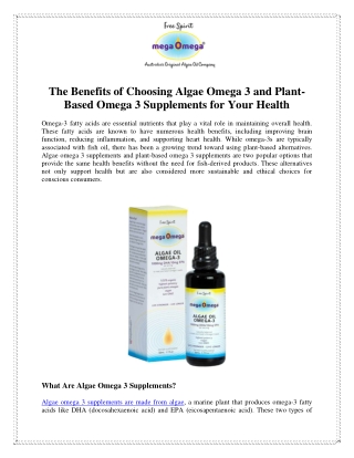The Benefits of Choosing Algae Omega 3 and Plant-Based Omega 3 Supplements for Your Health