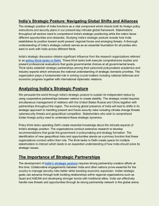 India’s Strategic Posture Navigating Global Shifts and Alliances
