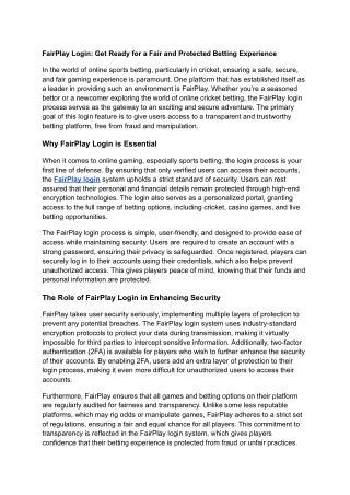 FairPlay Login_ Get Ready for a Fair and Protected Betting Experience