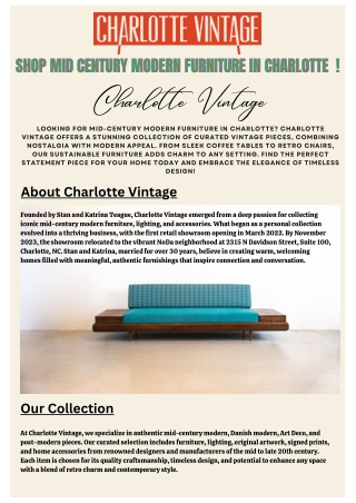 Shop Mid Century Modern Furniture in Charlotte at Charlotte Vintage!