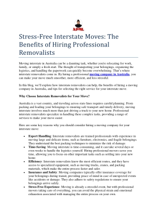 Stress-Free Interstate Moves The Benefits of Hiring Professional Removalists