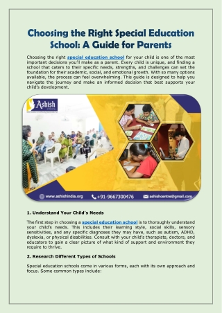 Choosing the Right Special Education School - A Guide for Parents