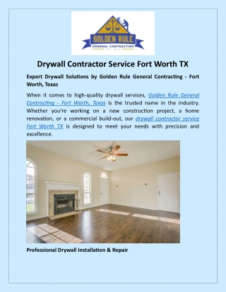 Drywall Contractor Service Fort Worth TX