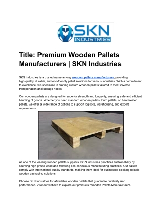 Premium Wooden Pallets Manufacturers _ SKN Industries