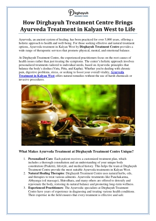 Best Ayurveda Treatment in Kalyan West – Dirghayuh Treatment Centre