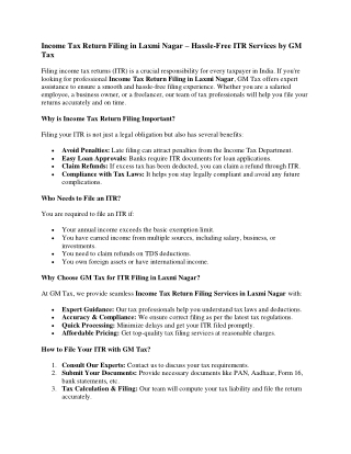 Income Tax Return Filing in Laxmi Nagar
