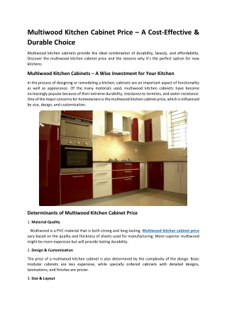 Multiwood Kitchen Cabinet Price – A Cost-Effective and Durable Choice
