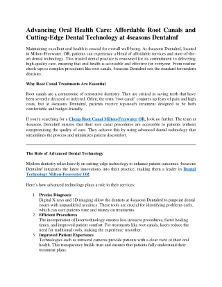 Advancing Oral Health Care: Affordable Root Canals and Cutting-Edge Dental Techn