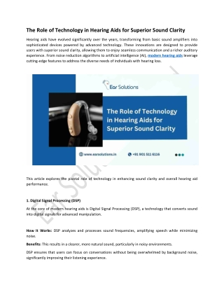 The Role of Technology in Hearing Aids for Superior Sound Clarity