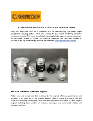 A Guide to Piston Manufacturers in India: Industry Insights and Growth