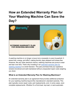 Extended Warranty Plan for Washing Machine