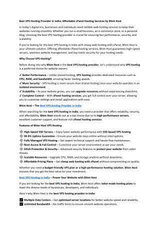 Affordable cPanel Hosting Services by Bhim Host