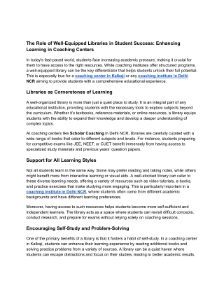 The Role of Well-Equipped Libraries in Student Success(blog)