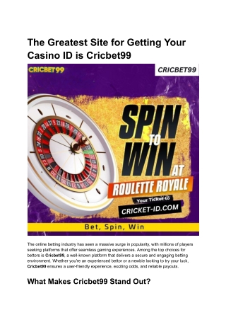The Greatest Site for Getting Your Casino ID is Cricbet99