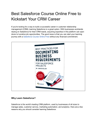 Best Salesforce Course Online Free to Kickstart Your CRM Career