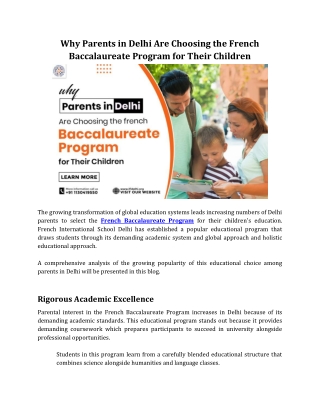 Why Parents in Delhi Are Choosing the French Baccalaureate Program for Their Children