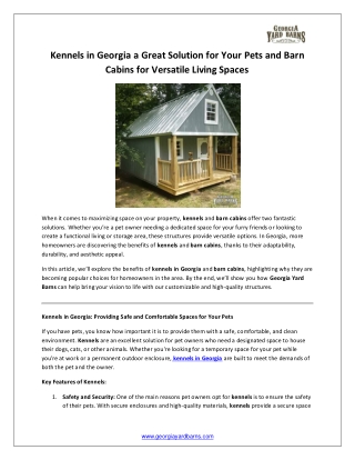 Kennels in Georgia a Great Solution for Your Pets and Barn Cabins for Versatile Living Spaces