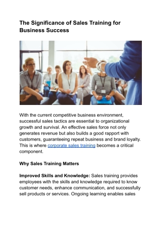 The Significance of Sales Training for Business Success