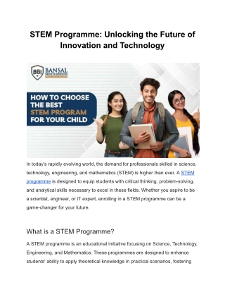 STEM Programme Unlocking the Future of Innovation and Technology
