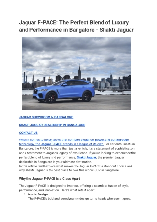 Jaguar F-PACE_ The Perfect Blend of Luxury and Performance in Bangalore - Shakti Jaguar