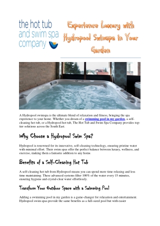 Experience Luxury with Hydropool Swimspa in Your Garden