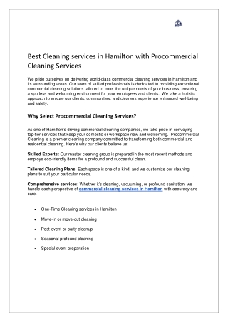 Best Cleaning services in Hamilton with Procommercial Cleaning Services