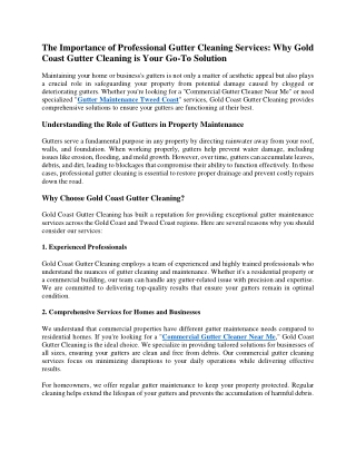 The Importance of Professional Gutter Cleaning Services: Why Gold Coast Gutter C