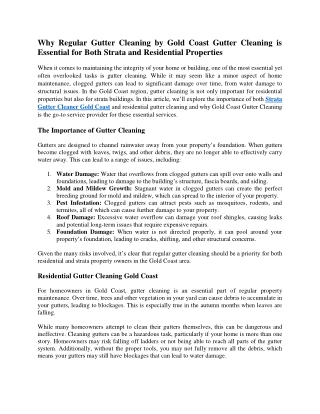 Why Regular Gutter Cleaning by Gold Coast Gutter Cleaning is Essential for Both Strata and Residential Properties