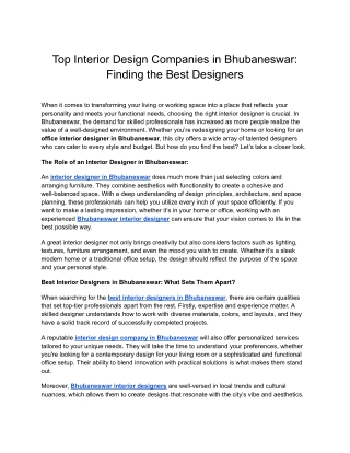 Top Interior Design Companies in Bhubaneswar_ Finding the Best Designers