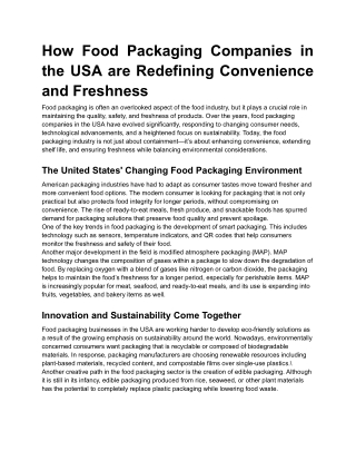 How Food Packaging Companies in the USA are Redefining Convenience and Freshness