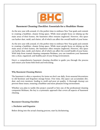 Basement Cleaning Checklist Essential Steps for a Healthier Home