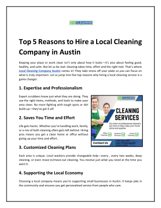 Top 5 Reasons to Hire a Local Cleaning Company in Austin