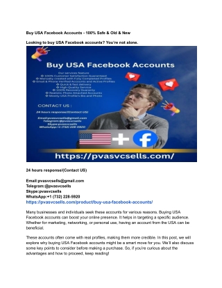 Buy USA Facebook Accounts - 100% Safe & Old & New