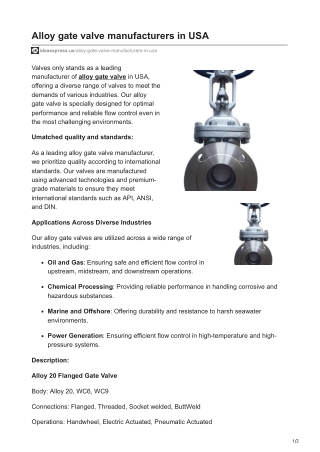 Alloy gate valve manufacturers in USA