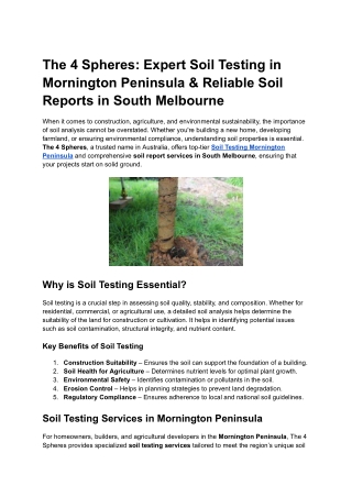Soil Report Officer in South Melbourne for Comprehensive Assessments