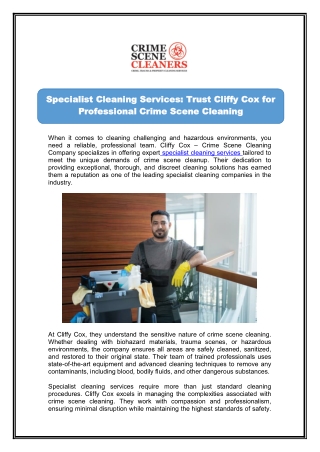 Reliable Specialist Cleaning Company Contact Us Today