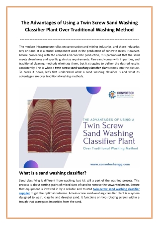 Top Advantages of Twin Screw Sand Washing Classifier Plant