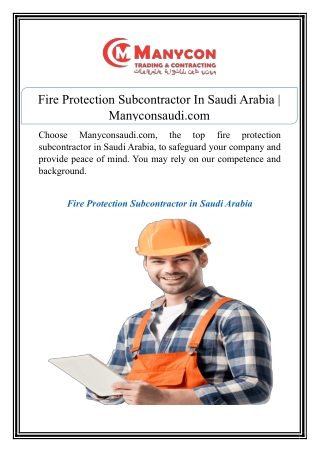Fire Protection Subcontractor In Saudi Arabia | Manyconsaudi.com