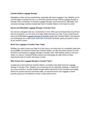 Camden Station Luggage Storage