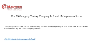 Fm 200 Integrity Testing Company In Saudi | Manyconsaudi.com