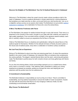 Discover the Delights of The Mulholland_ Your Go-To Seafood Restaurant in Calabasas!