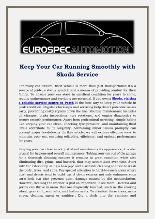 Keep Your Car Running Smoothly with Skoda Service