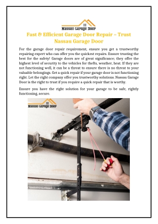 Fast & Efficient Garage Door Repair – Trust Nassau Garage Door