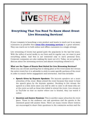 Everything That You Need To Know About Event Live Streaming Services