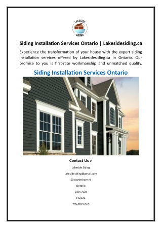 Siding Installation Services Ontario  Lakesidesiding.ca