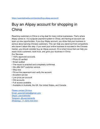Buy an Alipay account for shopping in China